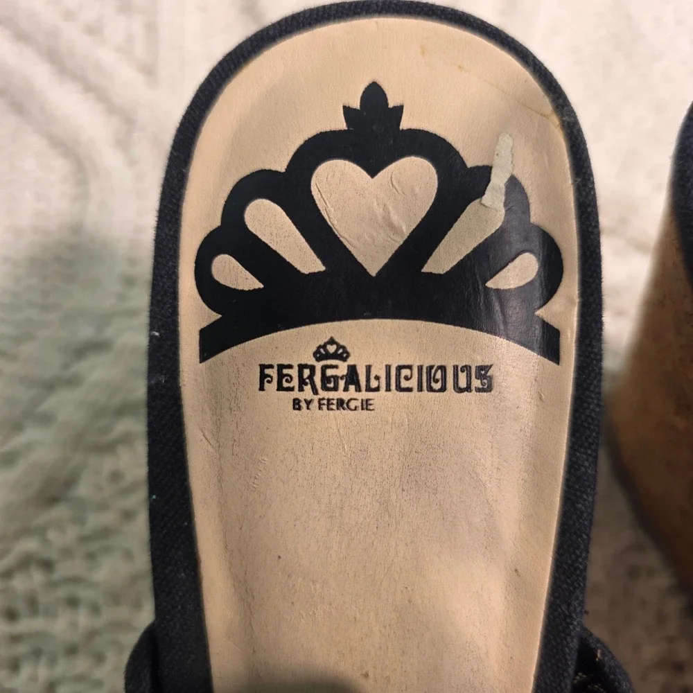 Fergalicious Wedge‎ Sandals Black Lace Mesh Cork Platform Sexy Womens 10